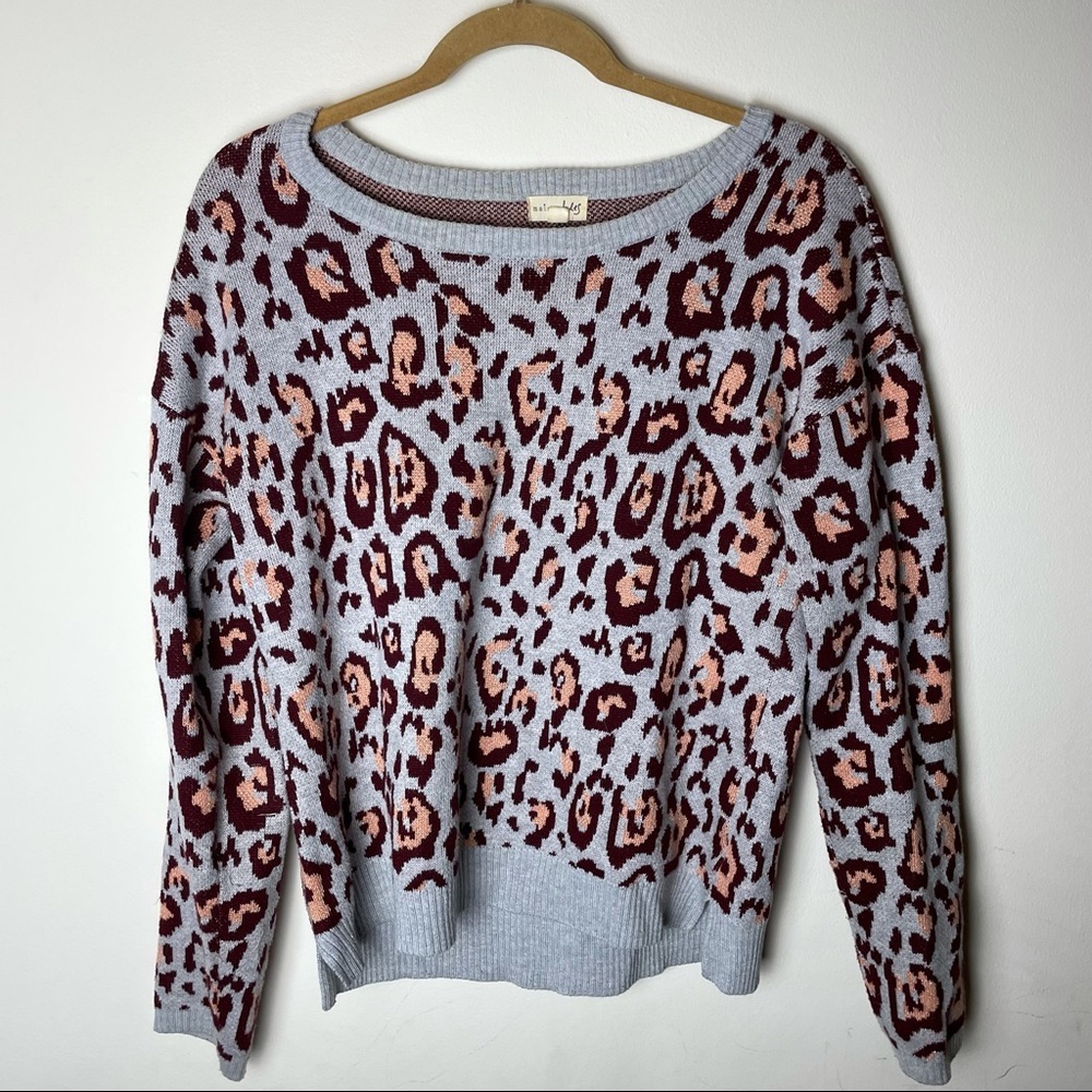 Madison Jules Cheetah Print Metallic Crewneck Sweater Size M
